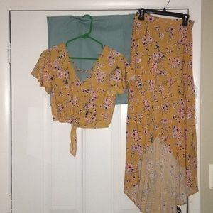 Two Piece Yellow Maxi Skirt and Crop Top Outfit